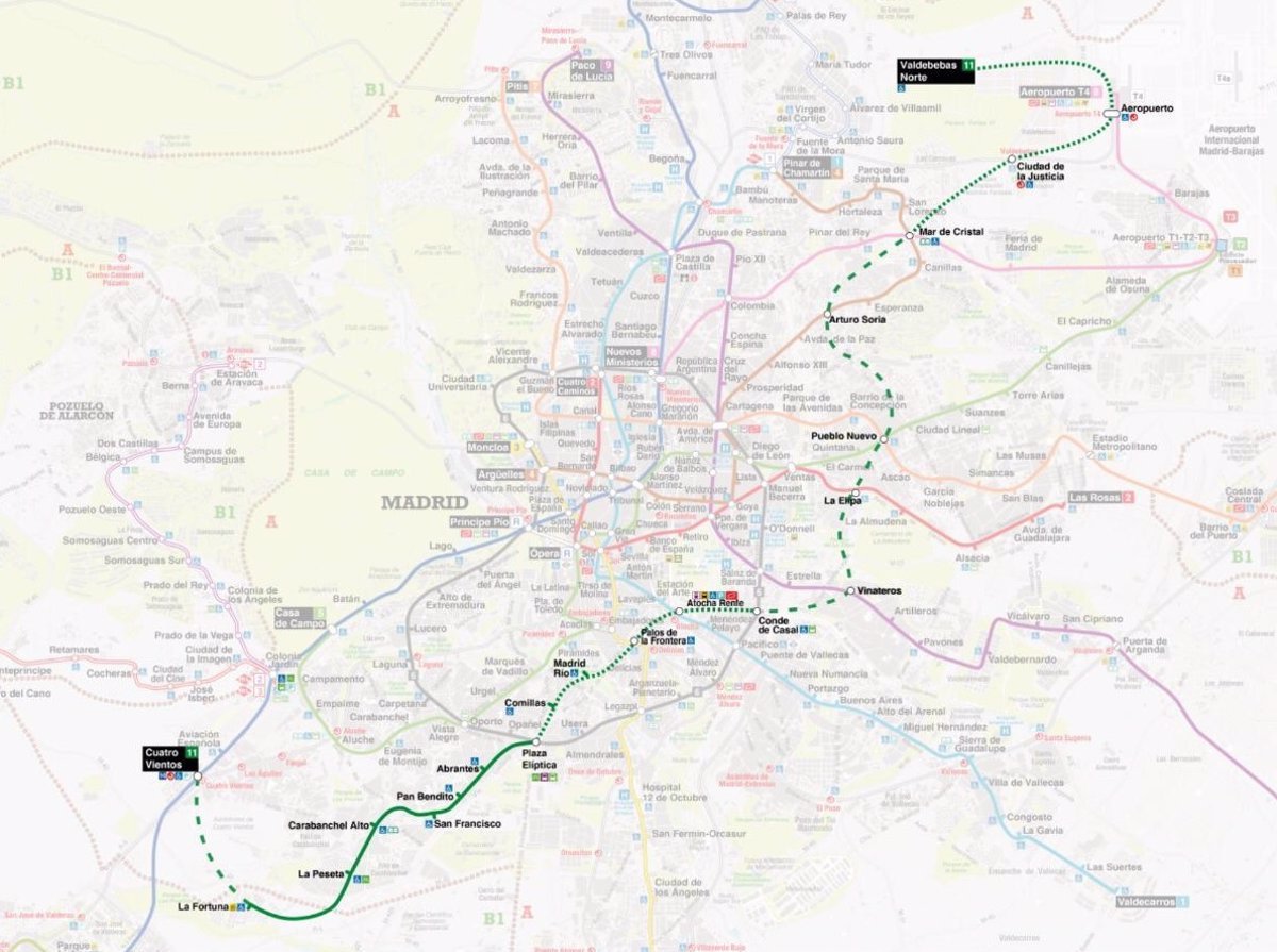 La ampliación de la L11 de metro entre Plaza Elíptica y Conde de Casal se completará en noviembre de 2027.