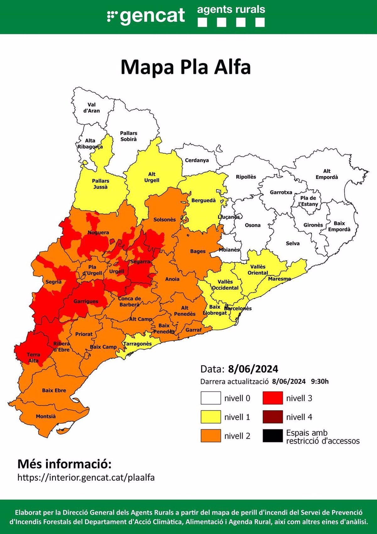 Cataluña activa la alerta por el altísimo peligro de incendios en 81 municipios el sábado.