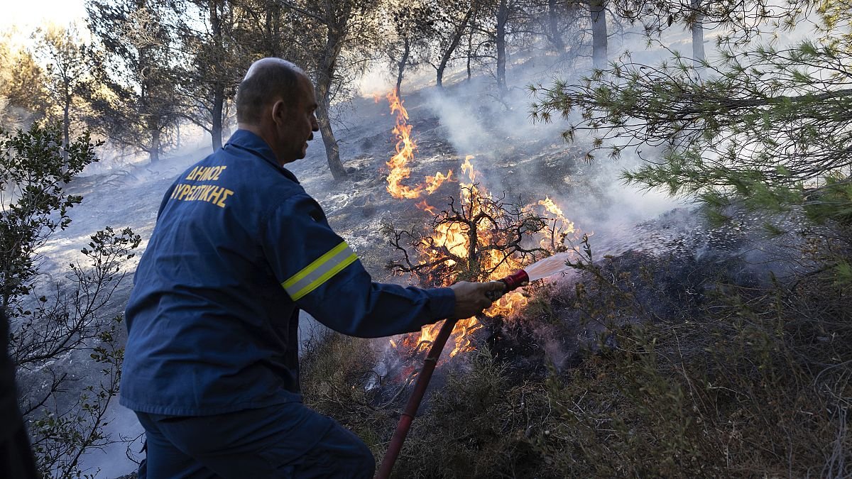 Dos incendios forestales arden cerca de Atenas debido a fuertes vientos.