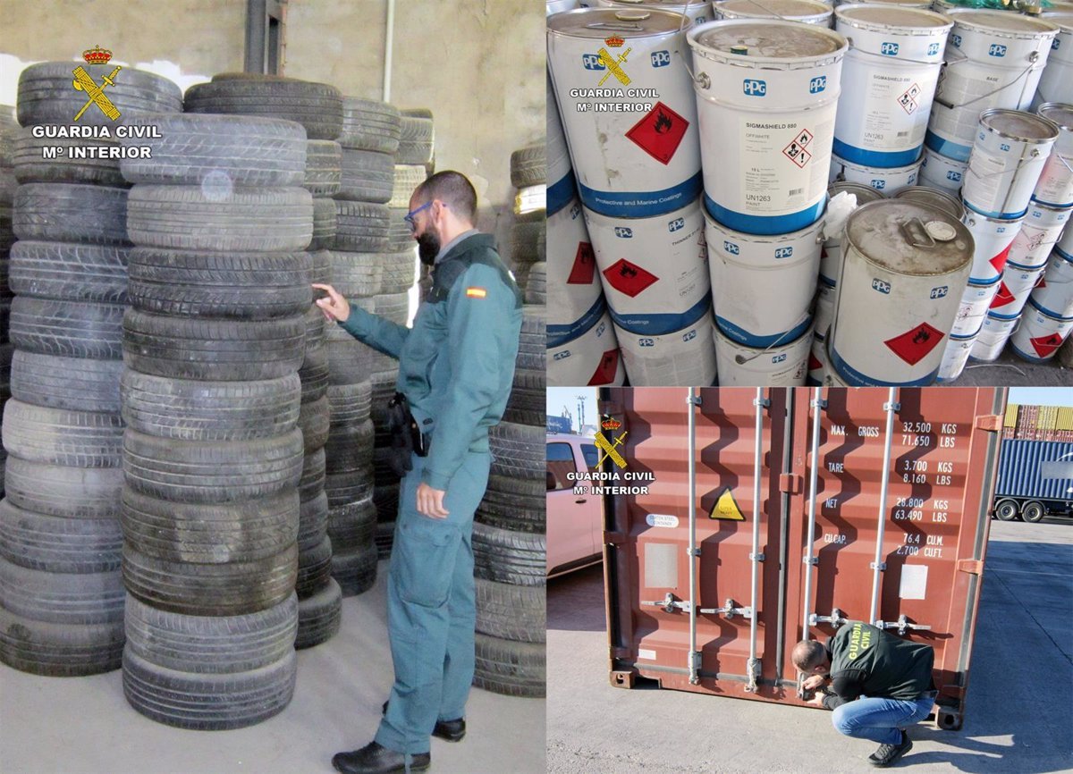 La Guardia Civil desmantela un almacén clandestino de neumáticos y productos tóxicos e inflamables en Murcia