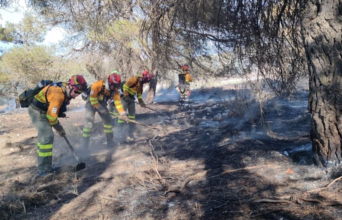 Una decena de militares trabajan en la extinción del incendio en la zona de El Jabonero de Níjar (Almería)