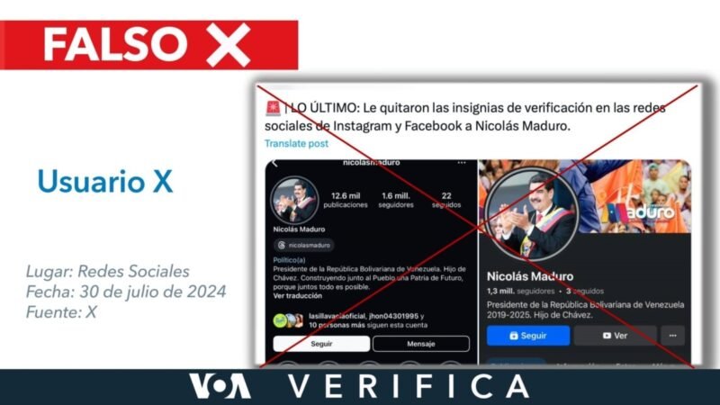 Falsa noticia sobre las insignias de verificación de Nicolás Maduro en Instagram y Facebook