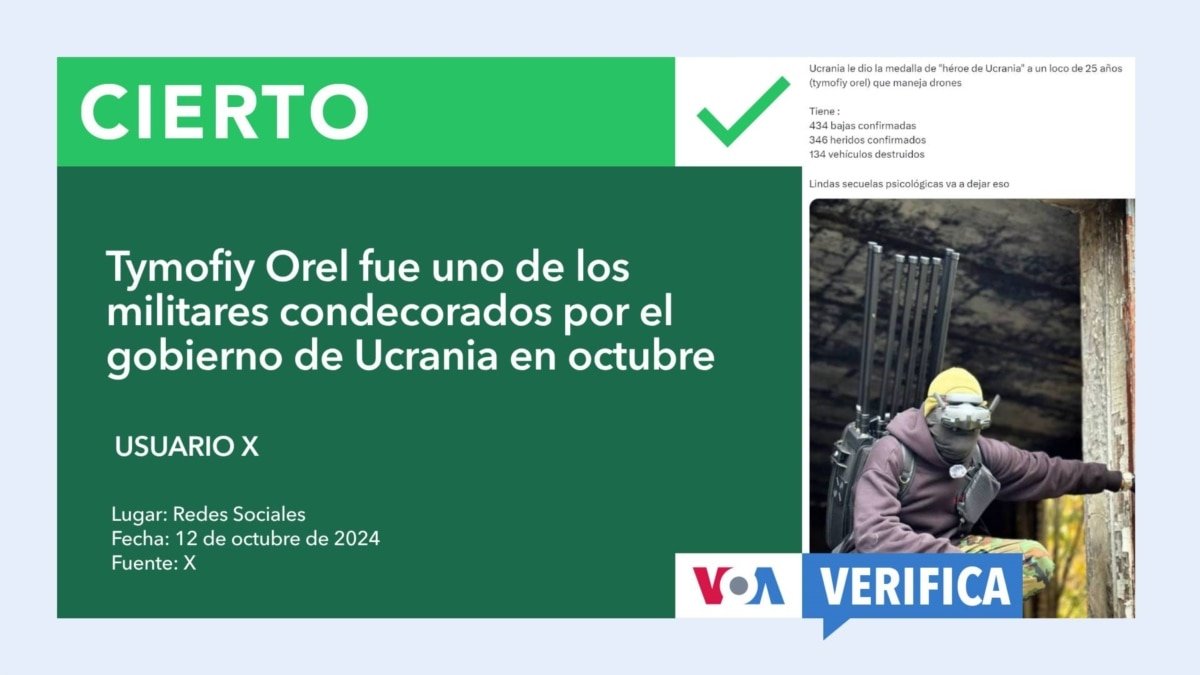 Ucrania otorga medalla de «héroe» a operador de drones Tymofiy Orel

Es una distinción que se le ha otorgado por su valentía y dedicación en el campo de batalla.