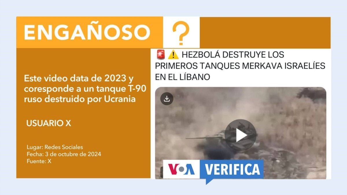 Uso erróneo de vídeo destrucción tanque ruso T-90 en conflicto Oriente Medio