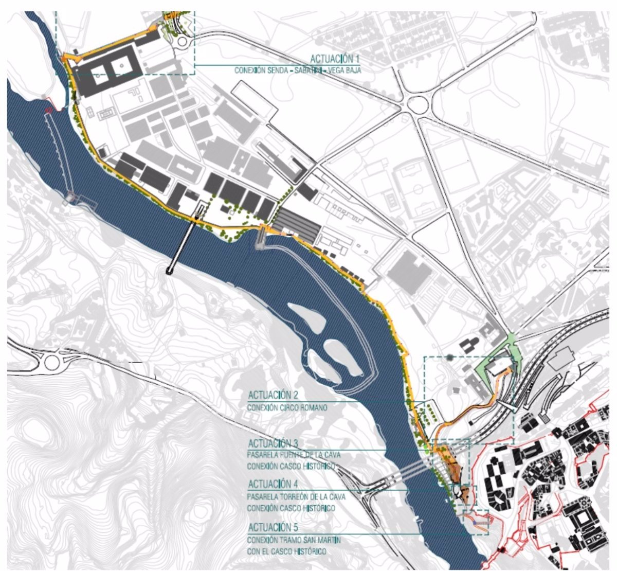 Conexión de la Vega Baja, Circo Romano y Centro Histórico con el río Tajo en Toledo