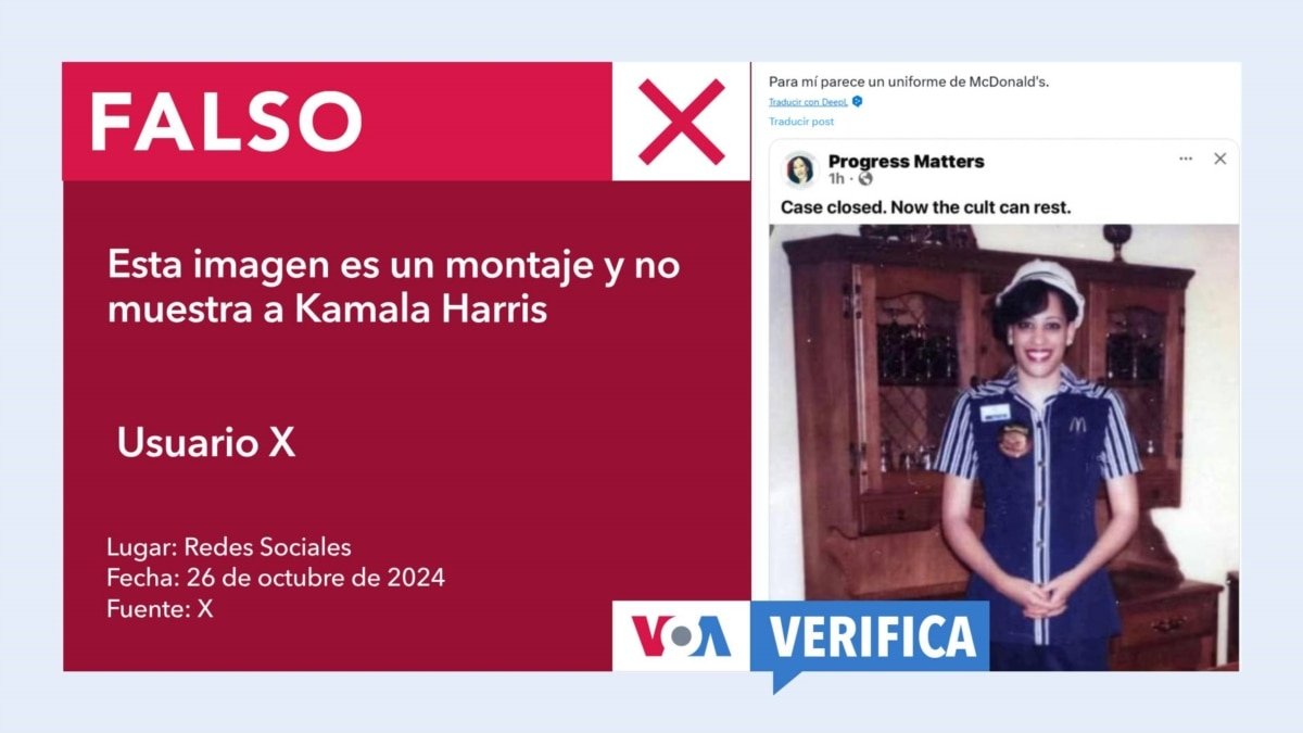 Kamala Harris no lleva un traje de McDonald’s en esta foto, es un montaje.