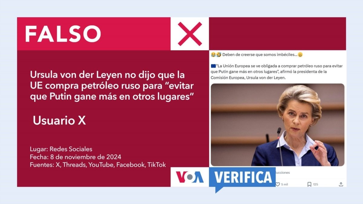 La UE no está «obligada» a comprar petróleo ruso, afirma Úrsula von der Leyen. 

La presidenta de la Comisión Europea, Úrsula von der Leyen, aclaró que la Unión Europea no tiene la obligación de adquirir petróleo de Rusia. 

Según Úrsula von der Leyen, la Unión Europea no está obligada a comprar petróleo ruso, despejando así cualquier duda al respecto.