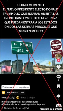 Captura de pantalla de información errónea de TikTok.